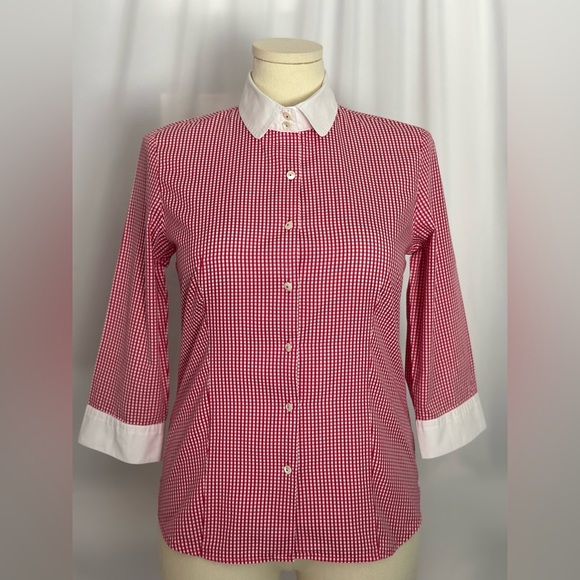 Talbots Red and White 3/4 Sleeve Fitted Button Down Shirt (851) - Picture 1 of 12